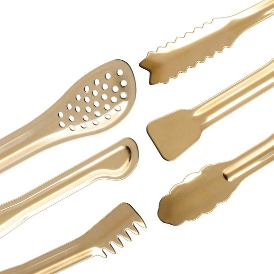 Gold Plated Mini Serving Tongs Set 6-Inch Appetizers Tongs Stainless Steel Small Sugar Cube Tongs Ice Tongs, Set of 6