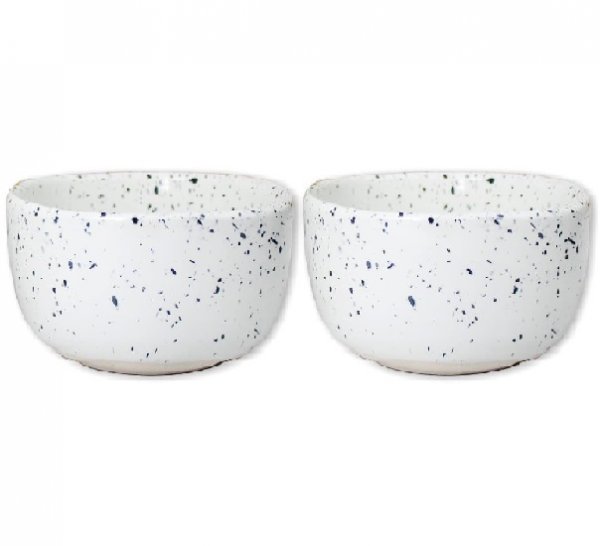Ceramic Hand-Molded Speckled Spotted Miso | Small Soup Bowl x 2, Glossy White