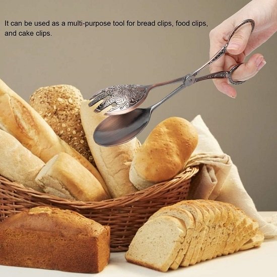 Stainless Steel Food Serving Small Tongs,Kitchen Utensils Multi Functional Clamp Non Slip Cooking Baking Bread Food Clip,Vintage Metal Food Tong (Red Copper Plating)